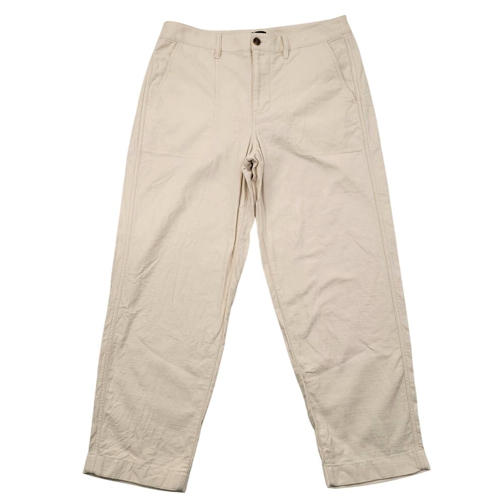 J Crew Pants Women's 12 Beige High Rise Cropped 100% Cotton Casual Comfort Soft - Picture 2 of 9